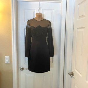 Vintage 1980's Lillie Rubin Black Sequins Silk Dress Sheer Bodice 4